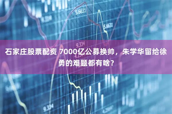 石家庄股票配资 7000亿公募换帅，朱学华留给徐勇的难题都有啥？